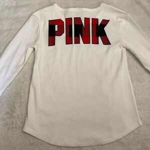 PINK Victoria's Secret White and Red Long Sleeve Tee